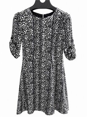 DKNY Size 14 Black White Pattern Dress A-Line Career Chic Business Casual